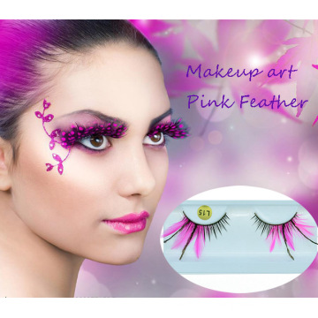 Fashion Creative Makeup Eyelash Stage Cosplay Pink Feather False Eyelashes